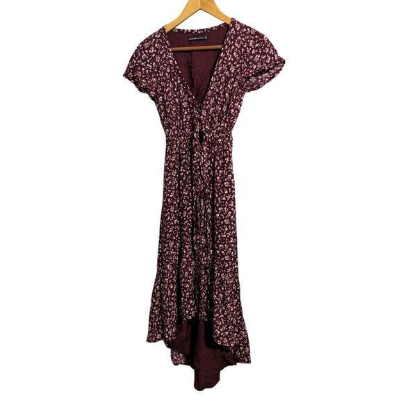 Abercrombie & Fitch Dress Women Burgundy Ruffle High Low Midi Tie Waist XS S - Picture 1 of 3